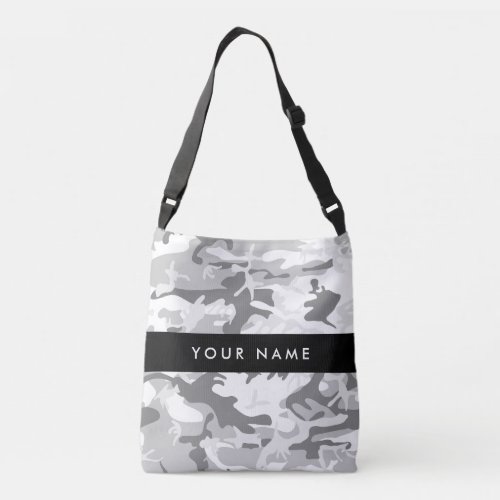 Winter Snow Gray Camouflage Your name Personalize Crossbody Bag