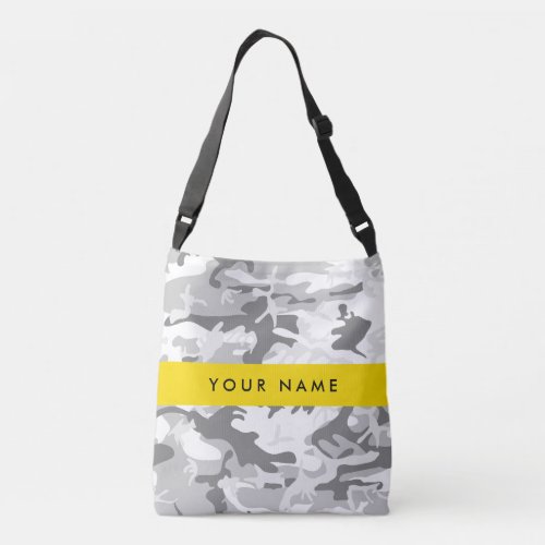Winter Snow Gray Camouflage Your name Personalize Crossbody Bag