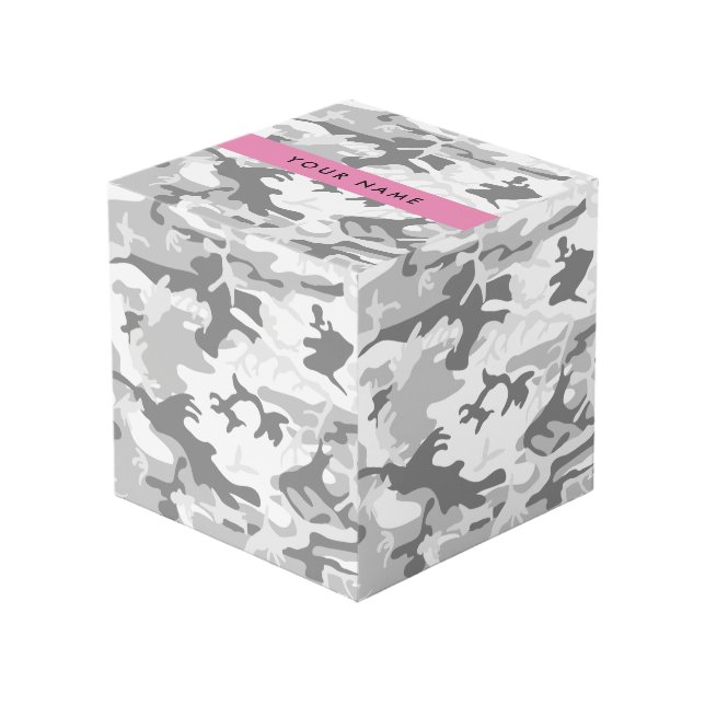 Winter Snow Gray Camouflage Your name Personalize Cube (Front Angled)