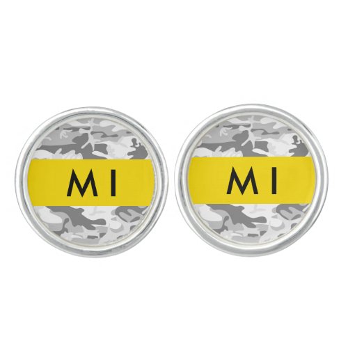 Winter Snow Gray Camouflage Your name Personalize Cufflinks