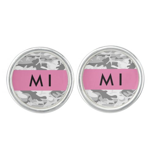 Winter Snow Gray Camouflage Your name Personalize Cufflinks