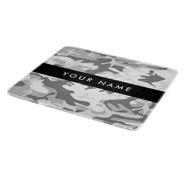Winter Snow Gray Camouflage Your name Personalize Cutting Board (Corner)