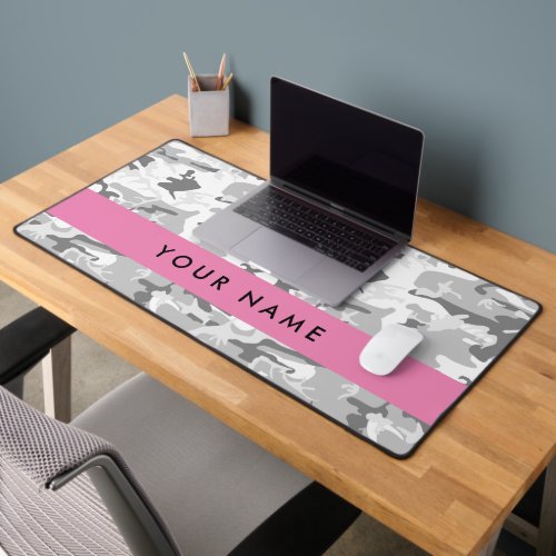 Winter Snow Gray Camouflage Your name Personalize Desk Mat