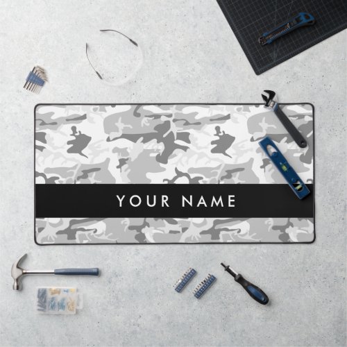 Winter Snow Gray Camouflage Your name Personalize Desk Mat