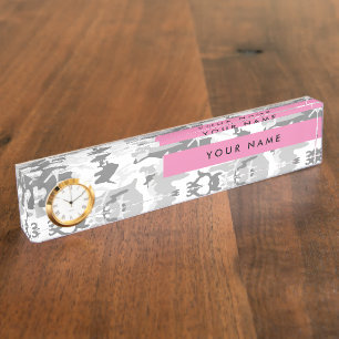 Winter Snow Gray Camouflage Your name Personalize Desk Name Plate