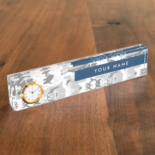 Winter Snow Gray Camouflage Your name Personalize Desk Name Plate