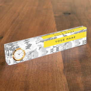 Winter Snow Gray Camouflage Your name Personalize Desk Name Plate
