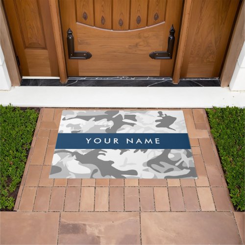 Winter Snow Gray Camouflage Your name Personalize Doormat