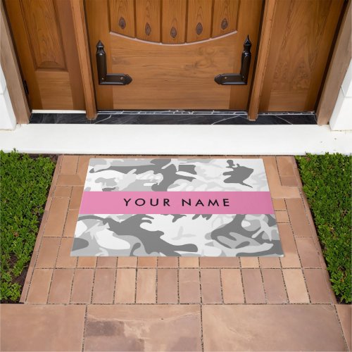 Winter Snow Gray Camouflage Your name Personalize Doormat