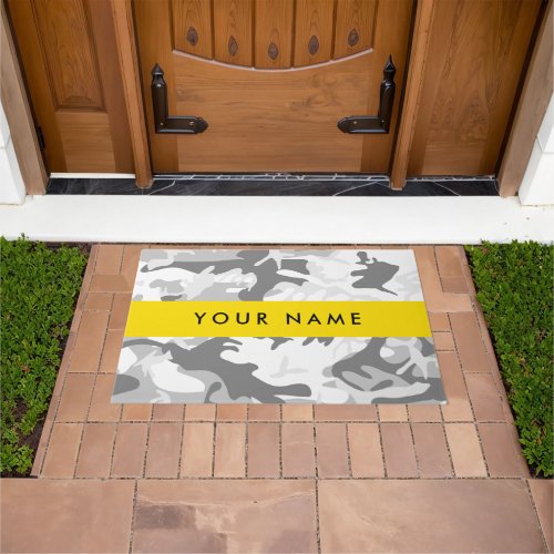 Winter Snow Gray Camouflage Your name Personalize Doormat