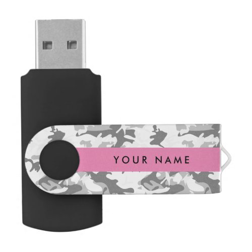 Winter Snow Gray Camouflage Your name Personalize Flash Drive