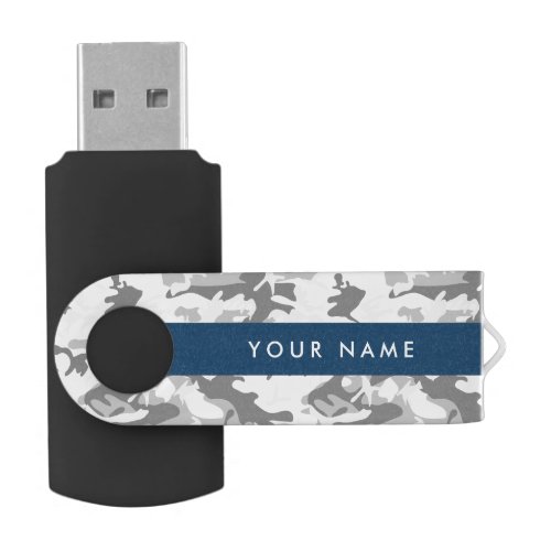 Winter Snow Gray Camouflage Your name Personalize Flash Drive