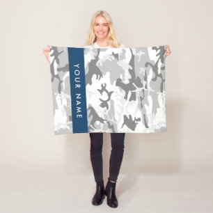 Winter Snow Gray Camouflage Your name Personalize Fleece Blanket