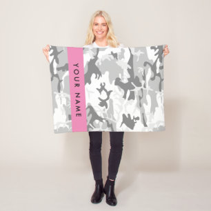 Winter Snow Gray Camouflage Your name Personalize Fleece Blanket