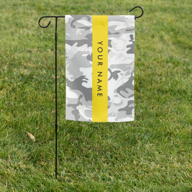 Winter Snow Gray Camouflage Your name Personalize Garden Flag (In SItu)