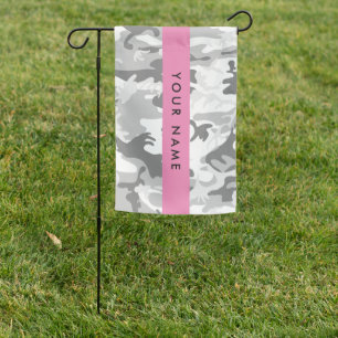 Winter Snow Gray Camouflage Your name Personalize Garden Flag
