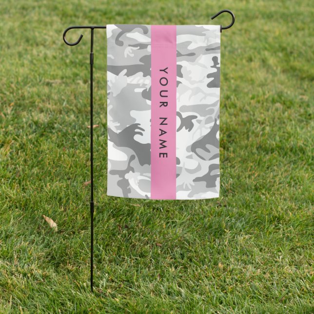 Winter Snow Gray Camouflage Your name Personalize Garden Flag (In SItu)