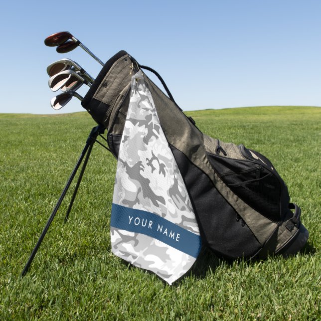Winter Snow Gray Camouflage Your name Personalize Golf Towel (Green)