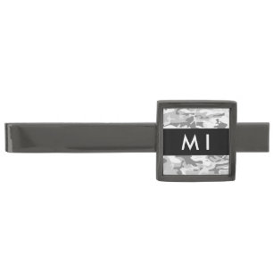 Winter Snow Gray Camouflage Your name Personalize Gunmetal Finish Tie Bar