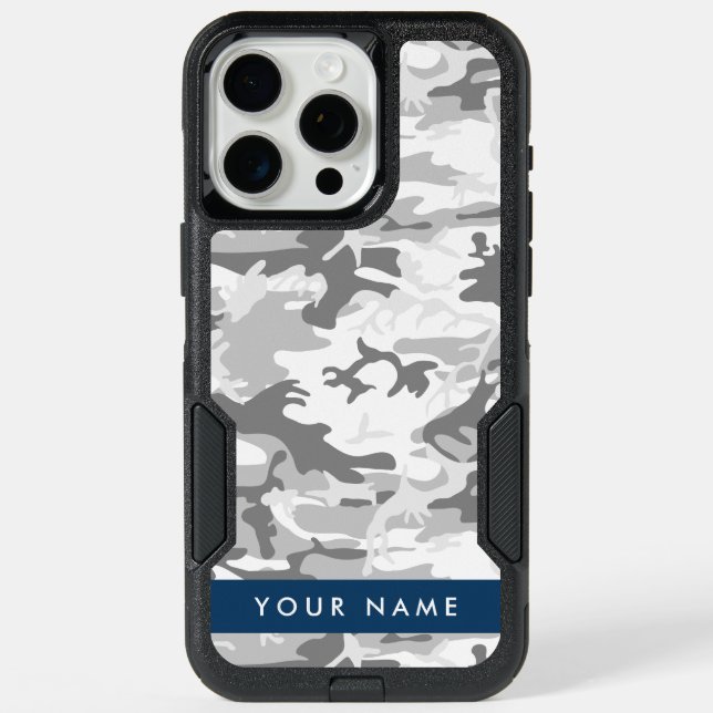 Winter Snow Gray Camouflage Your name Personalize iPhone 15 Pro Max Case (Back)