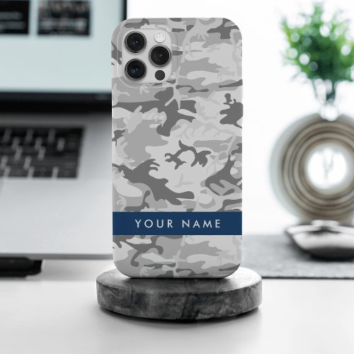 Winter Snow Gray Camouflage Your name Personalize iPhone 15 Pro Max Case