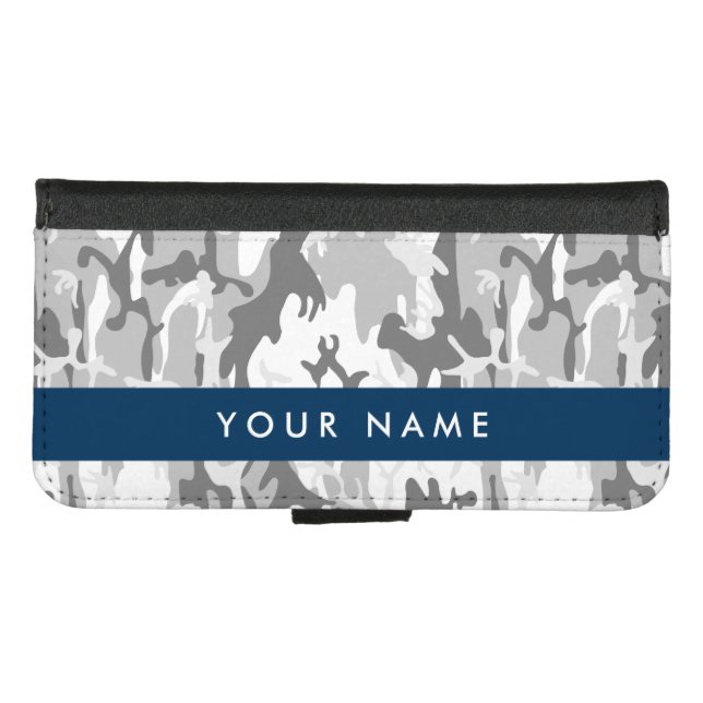 Winter Snow Gray Camouflage Your name Personalize iPhone Wallet Case (Front (Horizontal))