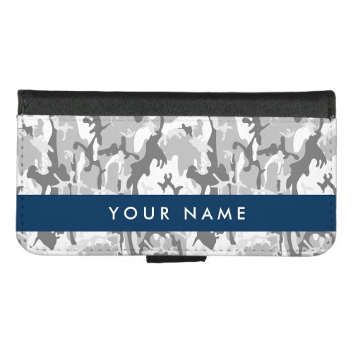Winter Snow Gray Camouflage Your name Personalize iPhone 87 Wallet Case
