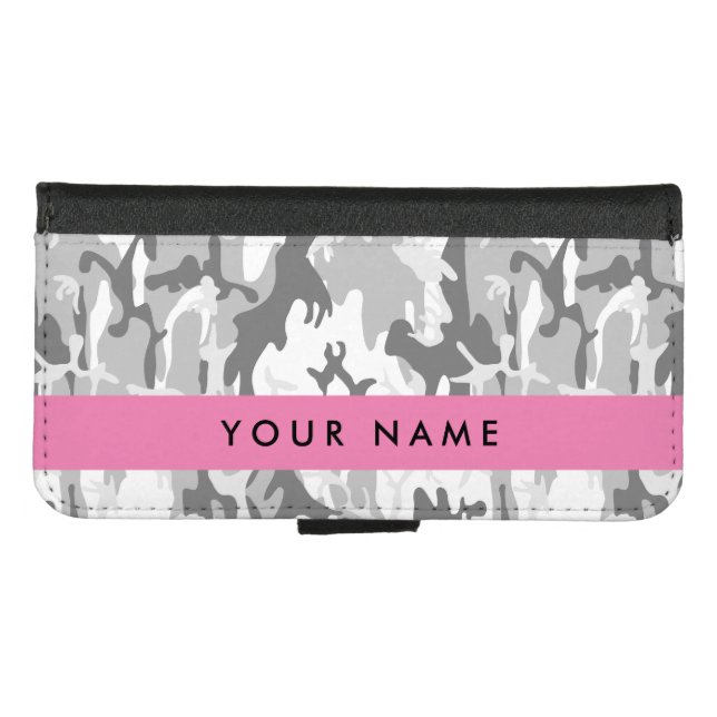 Winter Snow Gray Camouflage Your name Personalize iPhone Wallet Case (Front (Horizontal))
