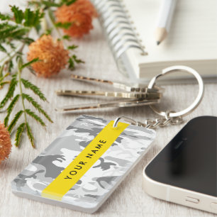 Winter Snow Gray Camouflage Your name Personalize Keychain