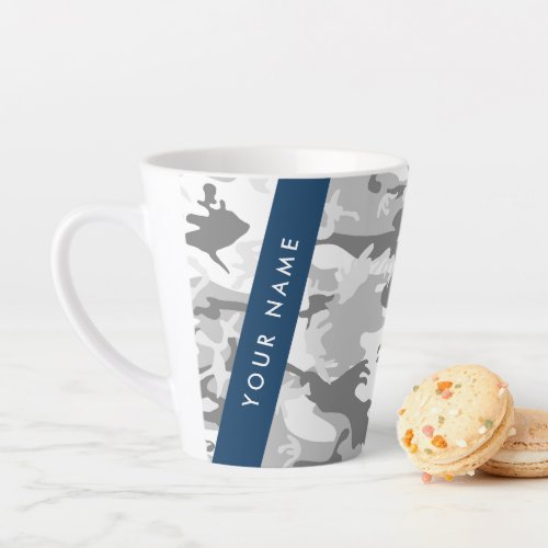 Winter Snow Gray Camouflage Your name Personalize Latte Mug