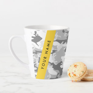 Winter Snow Gray Camouflage Your name Personalize Latte Mug