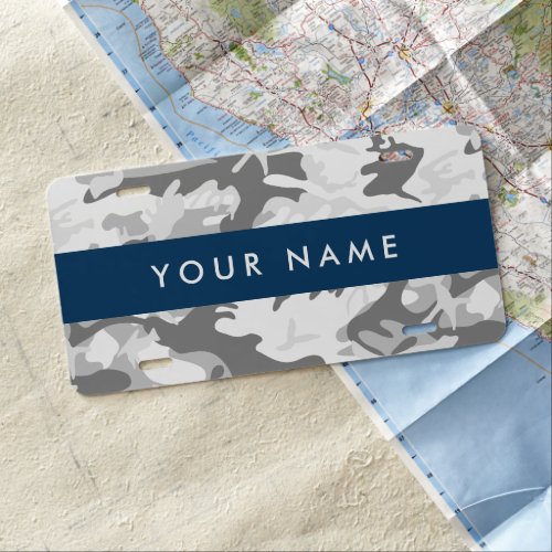 Winter Snow Gray Camouflage Your name Personalize License Plate