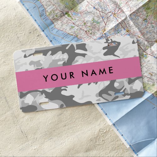 Winter Snow Gray Camouflage Your name Personalize License Plate