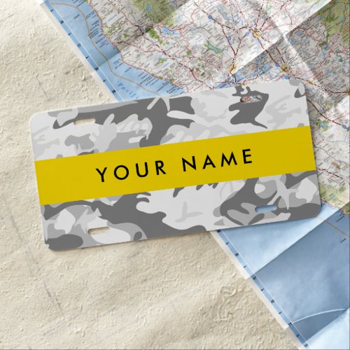 Winter Snow Gray Camouflage Your name Personalize License Plate