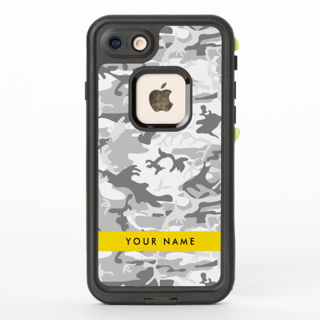 Winter Snow Gray Camouflage Your name Personalize LifeProof iPhone Case (Back)