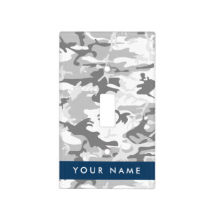 Winter Snow Gray Camouflage Your name Personalize Light Switch Cover