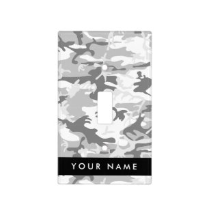 Winter Snow Gray Camouflage Your name Personalize Light Switch Cover