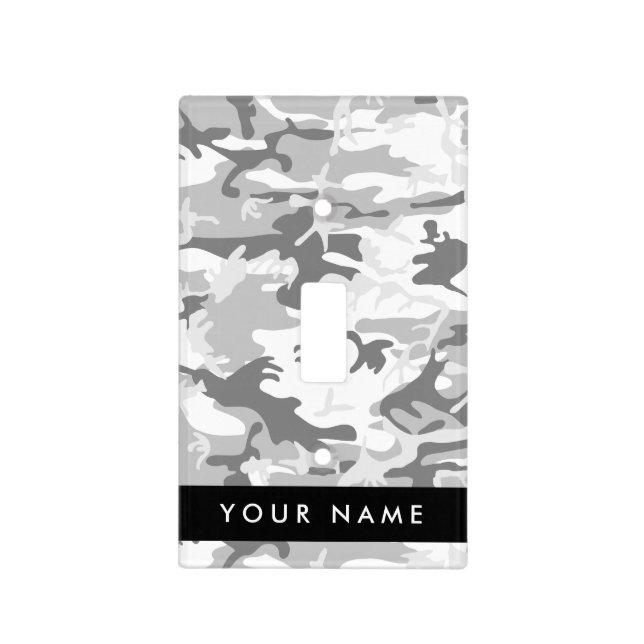 Winter Snow Gray Camouflage Your name Personalize Light Switch Cover (Front)