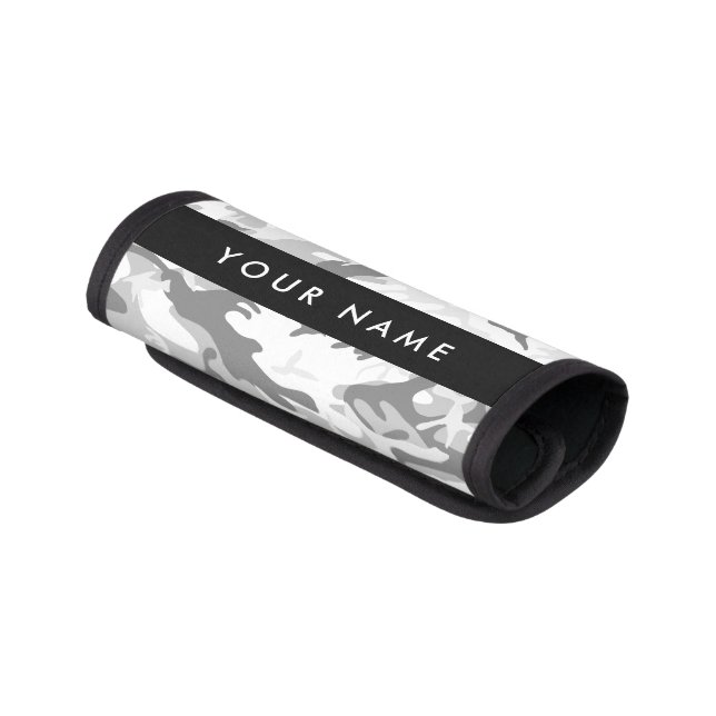 Winter Snow Gray Camouflage Your name Personalize Luggage Handle Wrap (Angled)