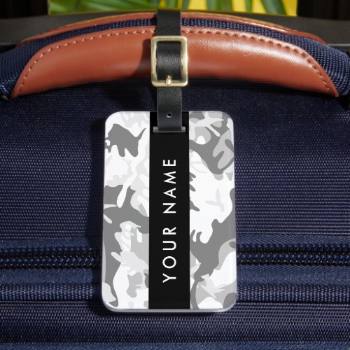 Winter Snow Gray Camouflage Your name Personalize Luggage Tag