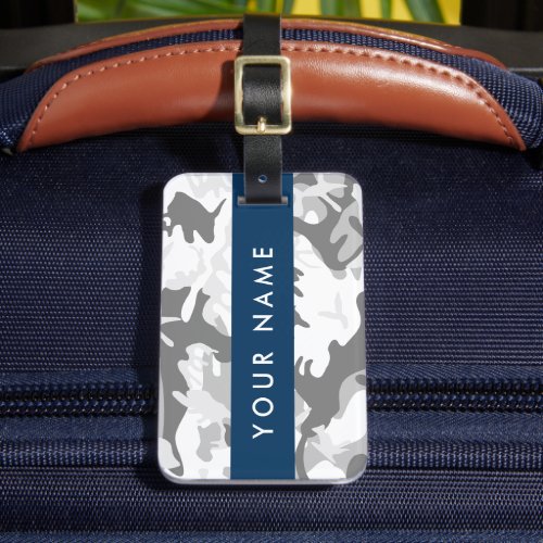 Winter Snow Gray Camouflage Your name Personalize Luggage Tag