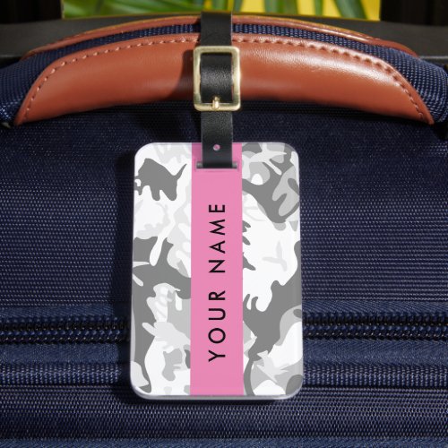 Winter Snow Gray Camouflage Your name Personalize Luggage Tag