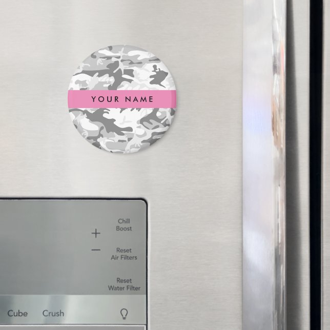 Winter Snow Gray Camouflage Your name Personalize Magnet (In Situ (Fridge))
