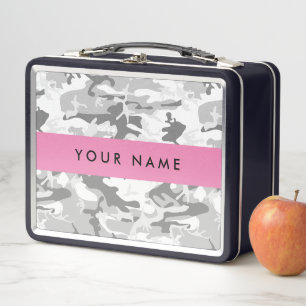 Winter Snow Gray Camouflage Your name Personalize Metal Lunch Box