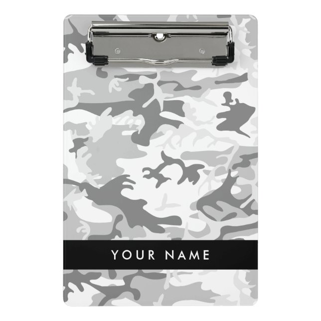 Winter Snow Gray Camouflage Your name Personalize Mini Clipboard (Front)