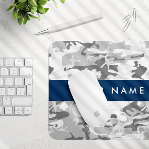 Winter Snow Gray Camouflage Your name Personalize Mouse Pad
