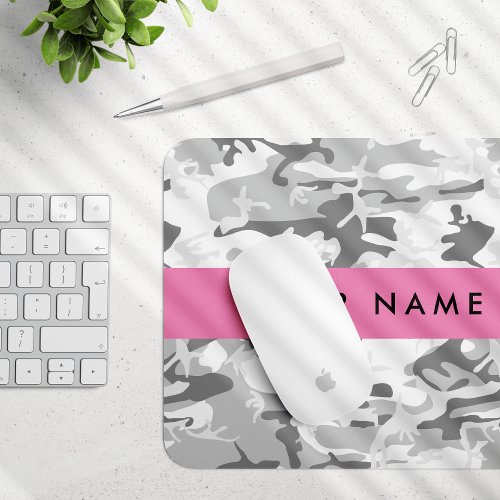 Winter Snow Gray Camouflage Your name Personalize Mouse Pad
