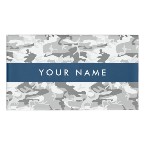 Winter Snow Gray Camouflage Your name Personalize Name Tag