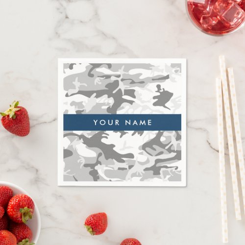 Winter Snow Gray Camouflage Your name Personalize Napkins