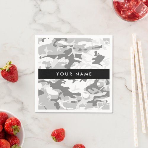 Winter Snow Gray Camouflage Your name Personalize Napkins